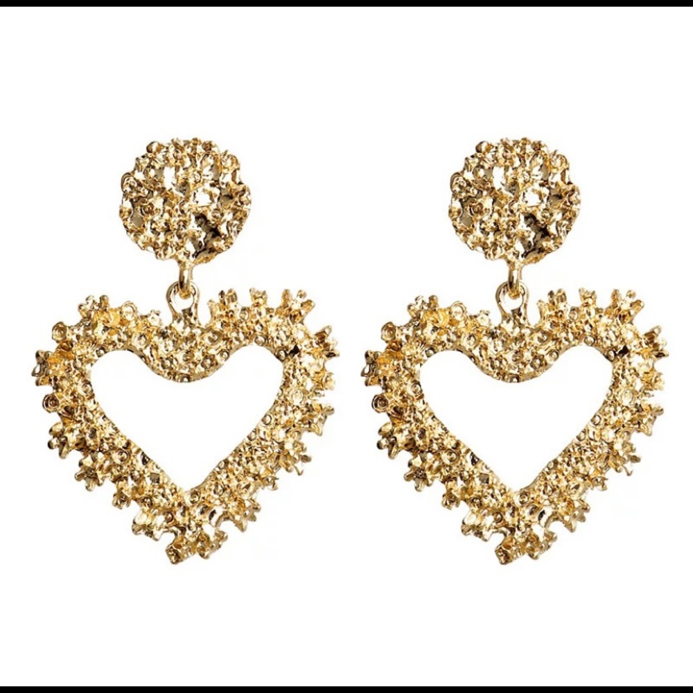 Gold Crystal Geometric Heart Earrings